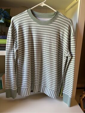 Alice Walk Striped Sage and White womens Crewneck Sweatshirt